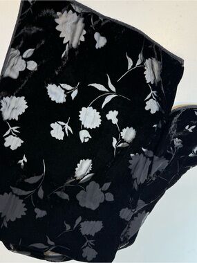 Black Floral Velvet Scarf & Wrap - Unbranded